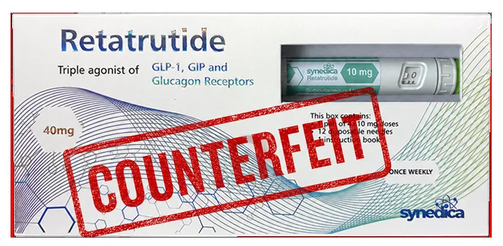 Counterfeit Synedica Retatrutide packaging