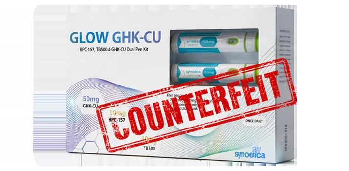 Counterfeit Synedica GHK-Cu packaging